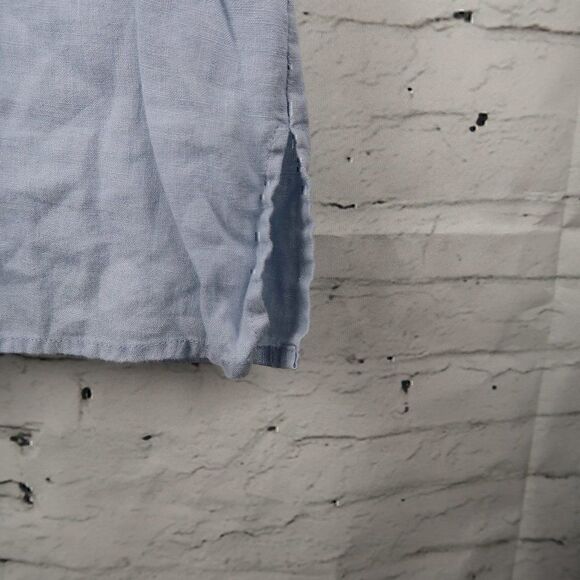 ELLEN TRACY BLUE LINEN SLEEVELESS V NECK WITH TIE CLOSURE TOP SIZE SMALL - Picture 6 of 7